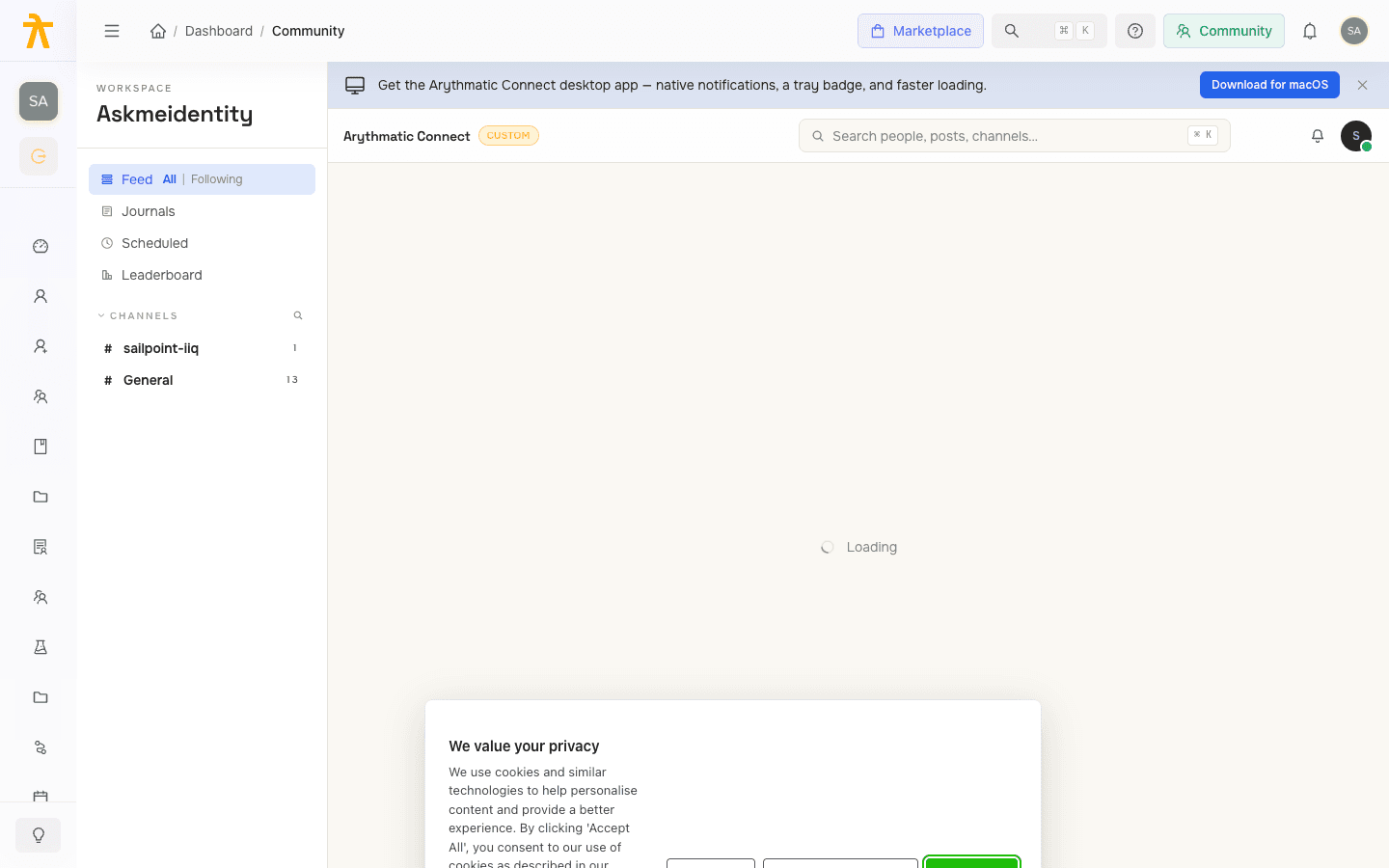 Community page showing an embedded Arythmatic Community feed inside the learning platform.