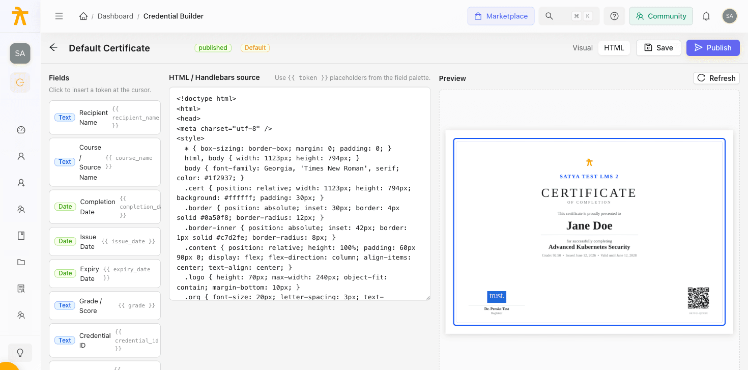 The Credential Builder — design a certificate template