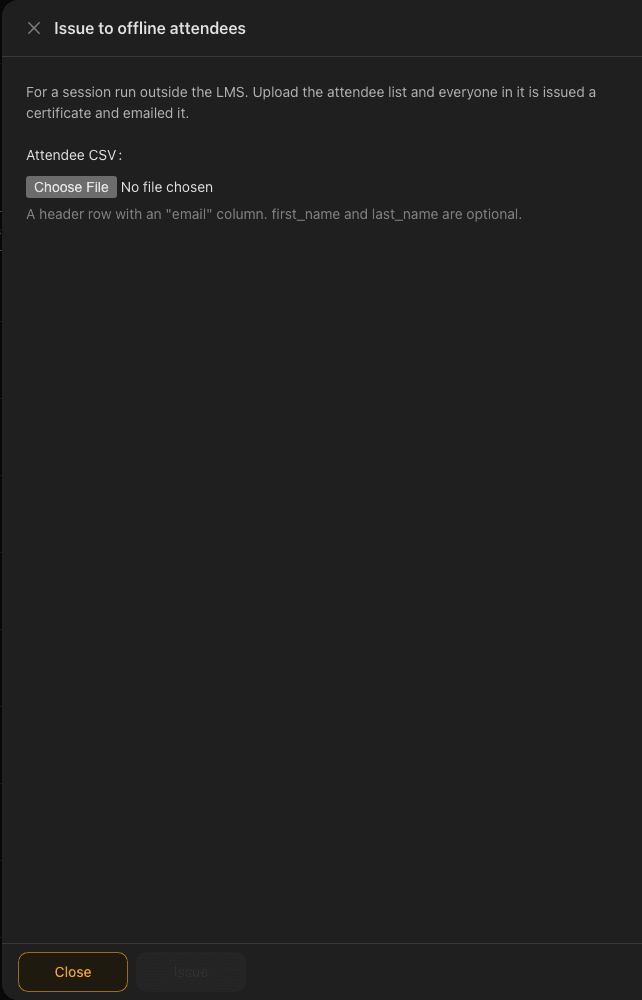 Arythmatic drawer for issuing certificates to offline attendees from a CSV upload